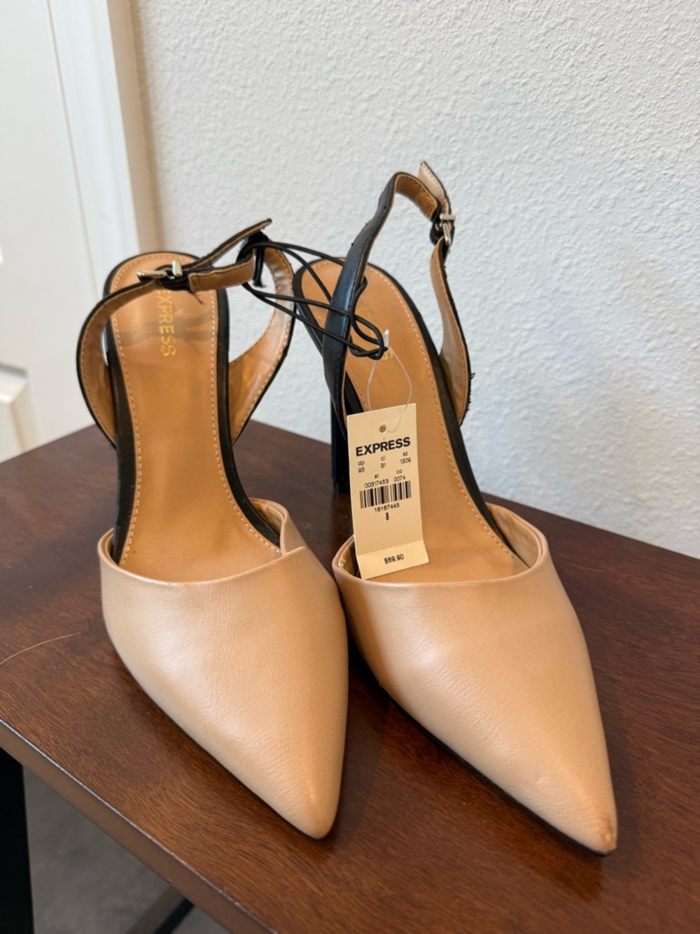 Express Beige Pointed-Toe Slingback Heels